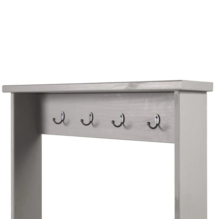 Gray Wash Solid Pine Wood Hall Tree with Seat & Metal Hangers