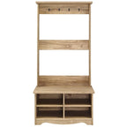 Gray Wash Solid Pine Wood Hall Tree with Seat & Metal Hangers