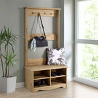 Gray Wash Solid Pine Wood Hall Tree with Seat & Metal Hangers