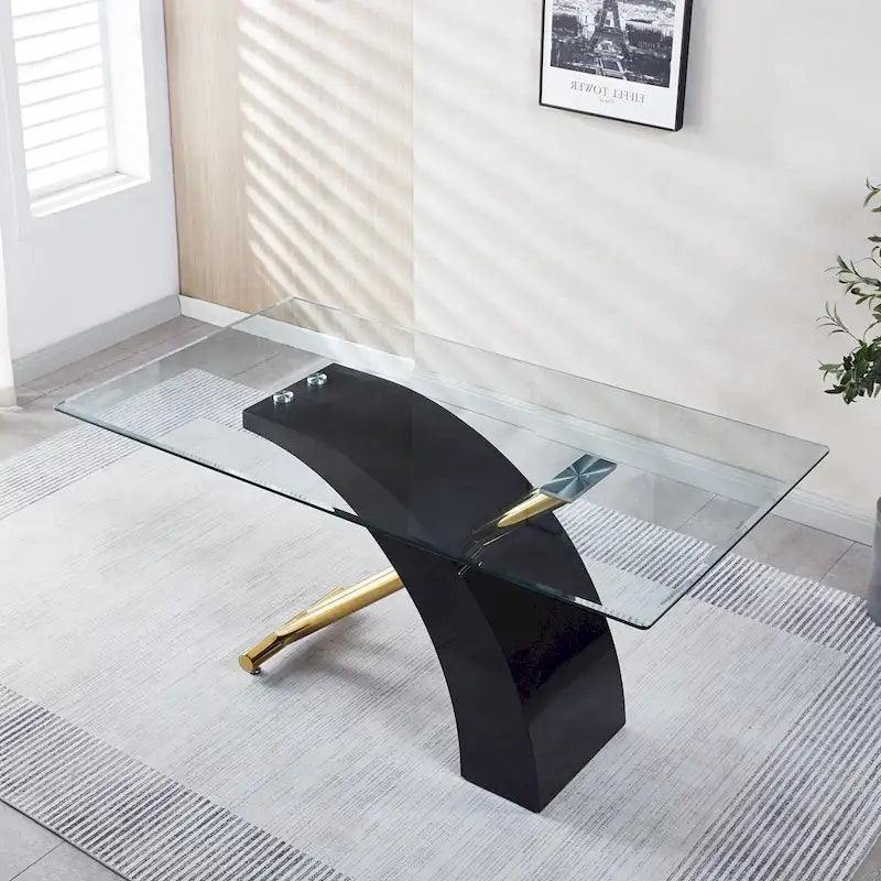 Rectangular Tempered Glass Top Dining Table | Modern Chrome Base
