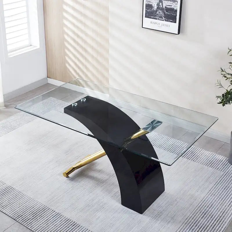 Rectangular Tempered Glass Top Dining Table | Modern Chrome Base