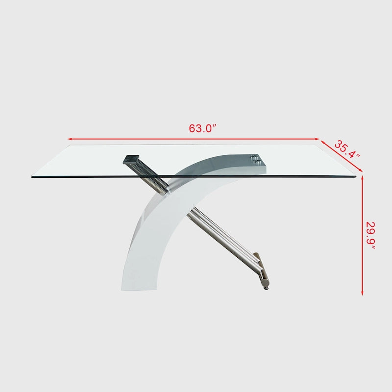 Rectangular Tempered Glass Top Dining Table | Modern Chrome Base