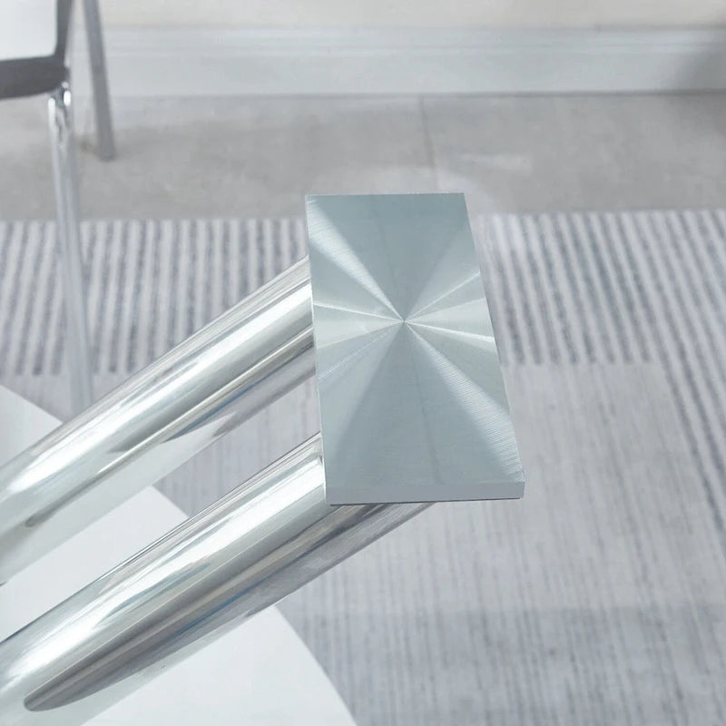 Rectangular Tempered Glass Top Dining Table | Modern Chrome Base