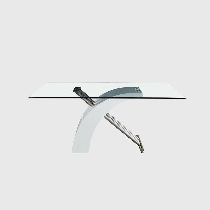 Rectangular Tempered Glass Top Dining Table | Modern Chrome Base