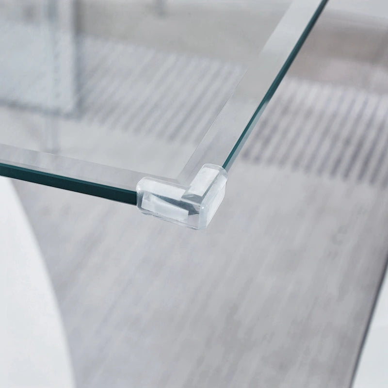 Rectangular Tempered Glass Top Dining Table | Modern Chrome Base