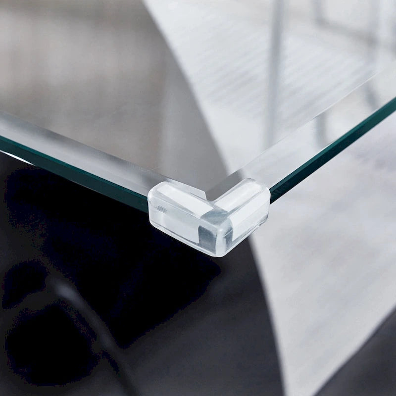 Rectangular Tempered Glass Top Dining Table | Modern Chrome Base