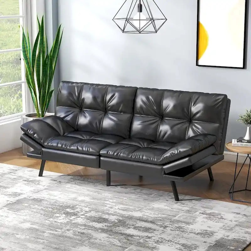 Convertible Futon Sofa Bed with Adjustable Armrests | Foldable Loveseat Sleeper