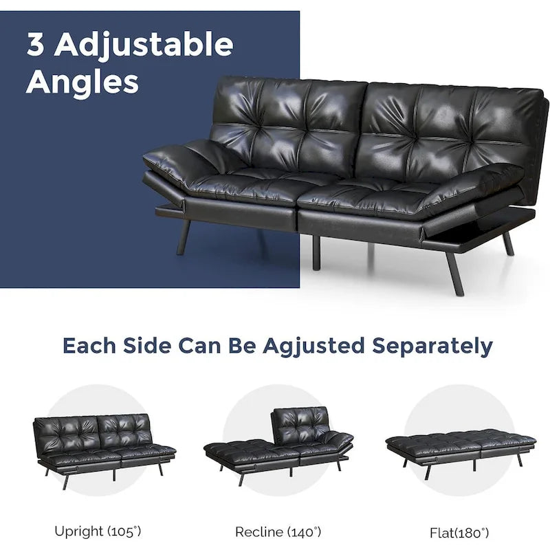 Convertible Futon Sofa Bed with Adjustable Armrests | Foldable Loveseat Sleeper
