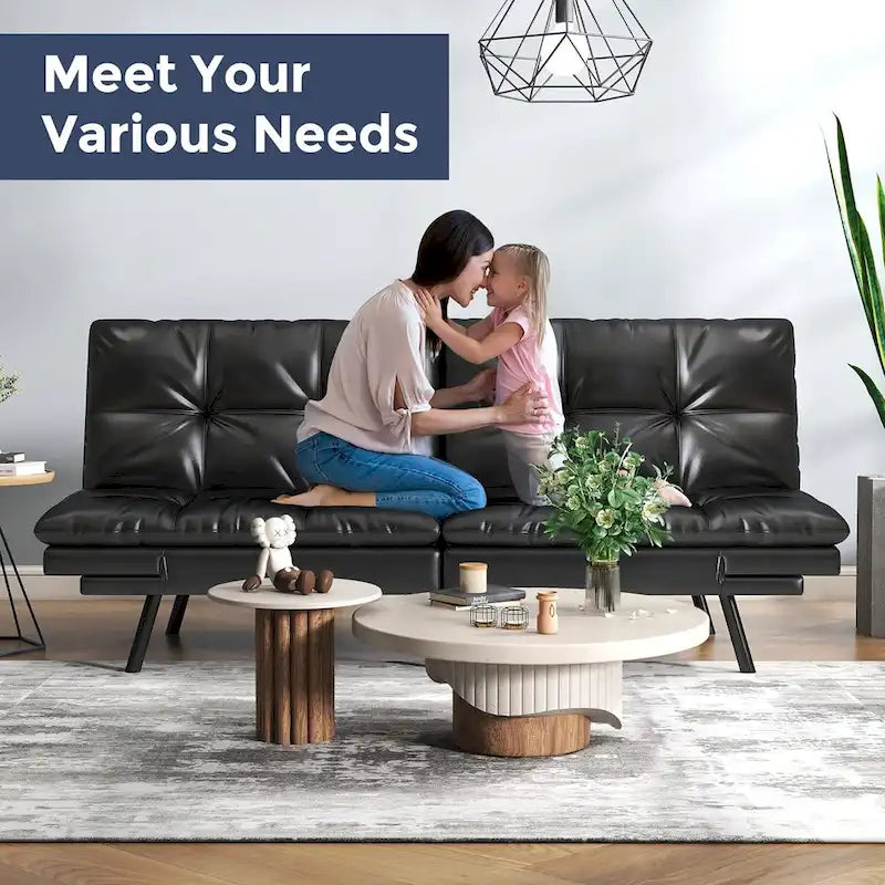 Convertible Futon Sofa Bed with Adjustable Armrests | Foldable Loveseat Sleeper