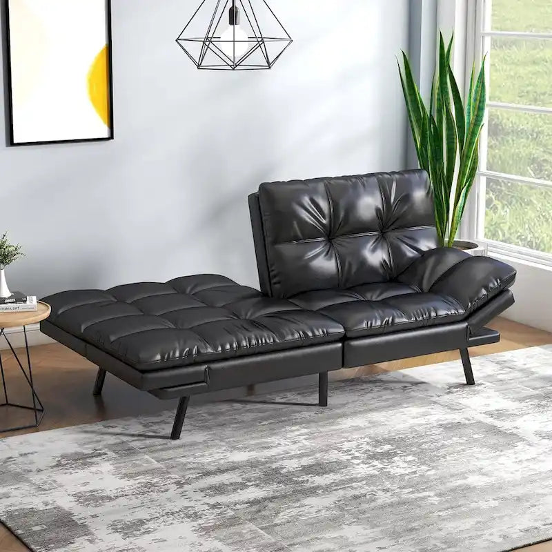 Convertible Futon Sofa Bed with Adjustable Armrests | Foldable Loveseat Sleeper