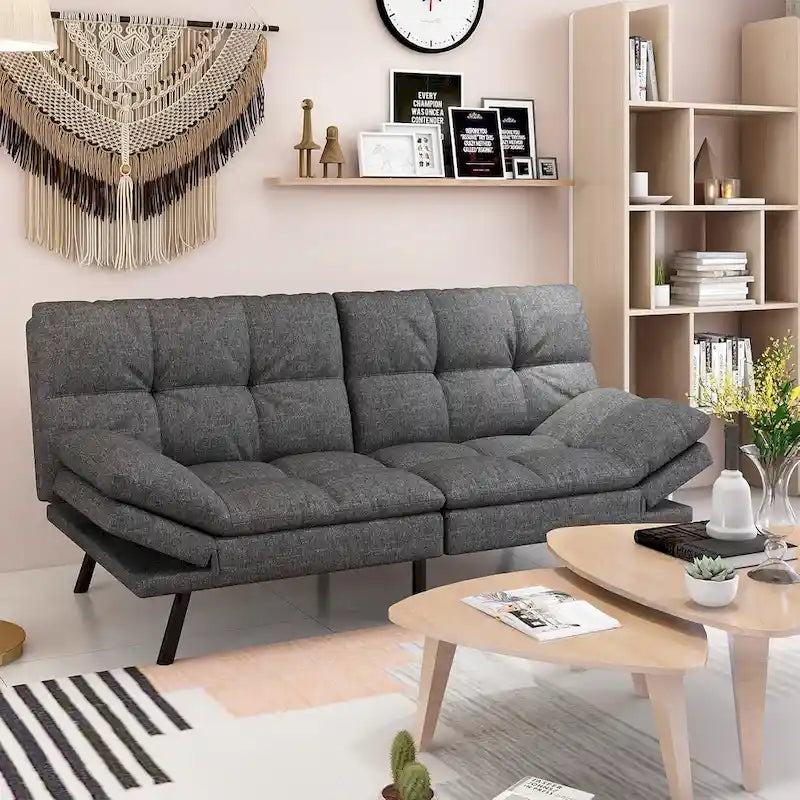Convertible Futon Sofa Bed with Adjustable Armrests | Foldable Loveseat Sleeper