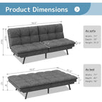 Convertible Futon Sofa Bed with Adjustable Armrests | Foldable Loveseat Sleeper