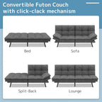 Convertible Futon Sofa Bed with Adjustable Armrests | Foldable Loveseat Sleeper