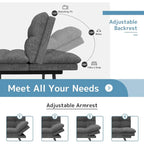 Convertible Futon Sofa Bed with Adjustable Armrests | Foldable Loveseat Sleeper
