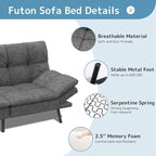 Convertible Futon Sofa Bed with Adjustable Armrests | Foldable Loveseat Sleeper
