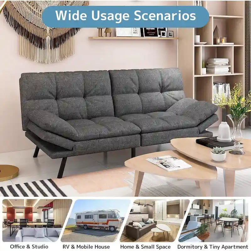 Convertible Futon Sofa Bed with Adjustable Armrests | Foldable Loveseat Sleeper