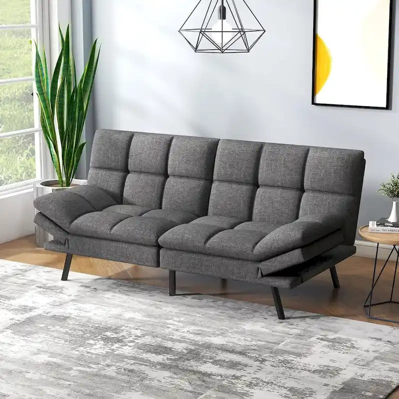 Convertible Futon Sofa Bed with Adjustable Armrests | Foldable Loveseat Sleeper