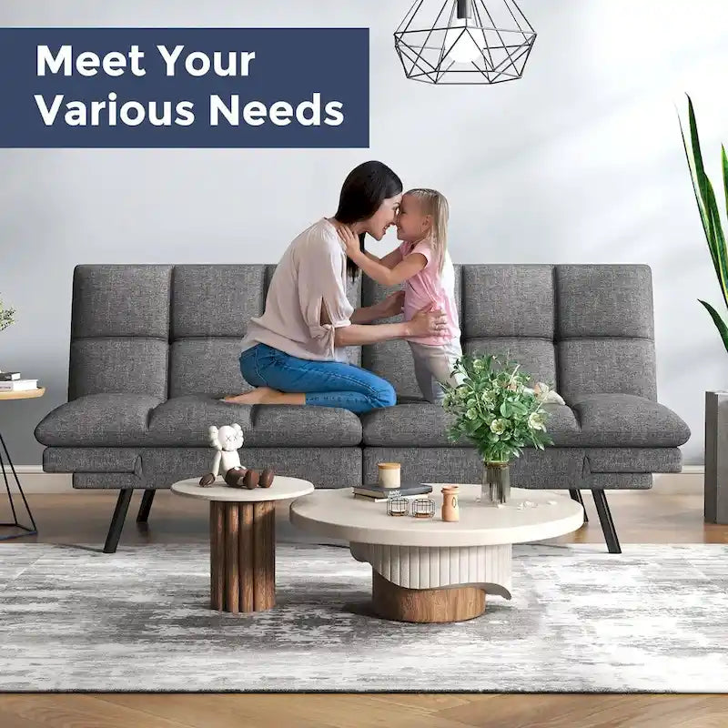 Convertible Futon Sofa Bed with Adjustable Armrests | Foldable Loveseat Sleeper