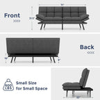 Convertible Futon Sofa Bed with Adjustable Armrests | Foldable Loveseat Sleeper