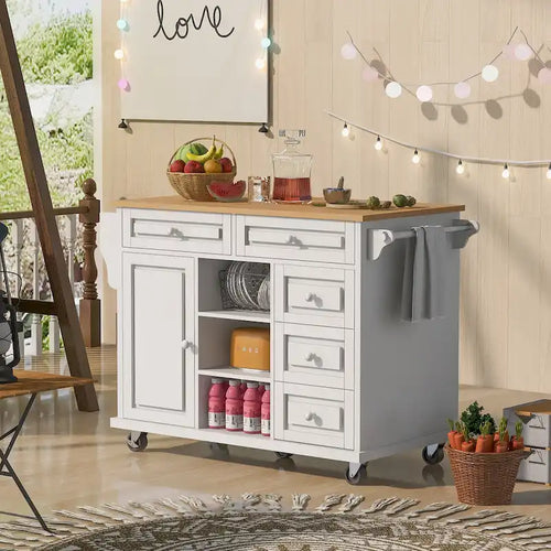 52.8 in. Rolling Kitchen Island with Storage and 5 Drawers
