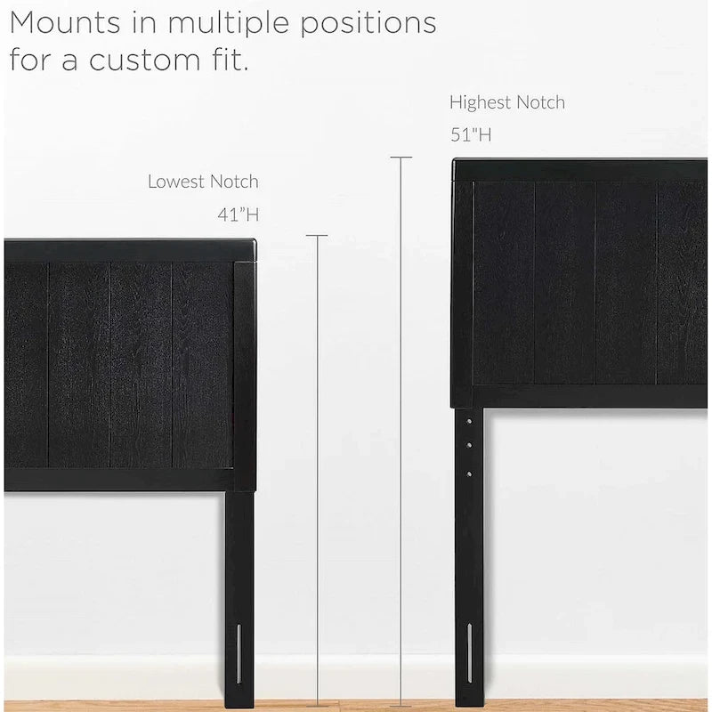 Country Style King Size Black Wooden Headboard with Panel Design