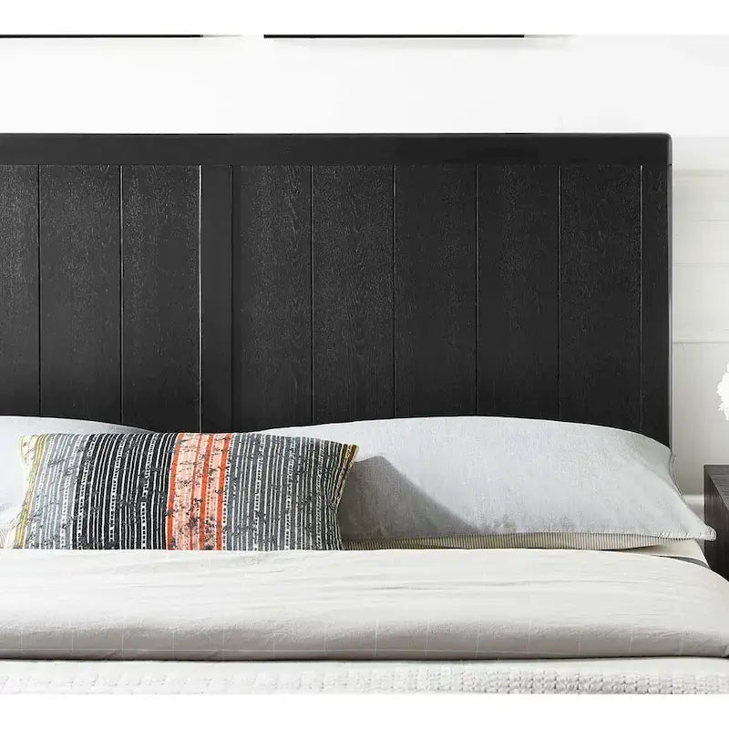 Country Style King Size Black Wooden Headboard with Panel Design