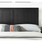 Country Style King Size Black Wooden Headboard with Panel Design