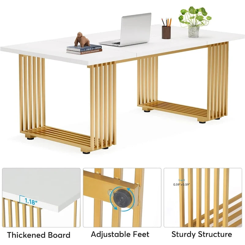 70.9 Inches Modern Office Desk Executive Desk with Gold Metal Legs