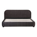 Modern Curved Oatmeal Upholstered Platform Bed | No Box Spring Needed