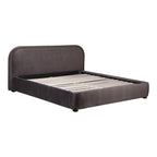 Modern Curved Oatmeal Upholstered Platform Bed | No Box Spring Needed