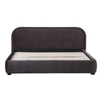 Modern Curved Oatmeal Upholstered Platform Bed | No Box Spring Needed