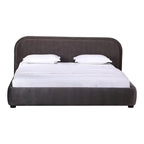 Modern Curved Oatmeal Upholstered Platform Bed | No Box Spring Needed