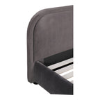 Modern Curved Oatmeal Upholstered Platform Bed | No Box Spring Needed