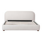 Modern Curved Oatmeal Upholstered Platform Bed | No Box Spring Needed