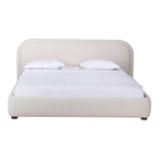 Modern Curved Oatmeal Upholstered Platform Bed | No Box Spring Needed