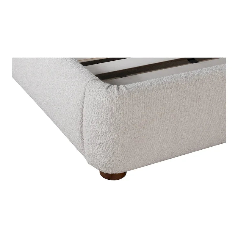 Modern Curved Oatmeal Upholstered Platform Bed | No Box Spring Needed
