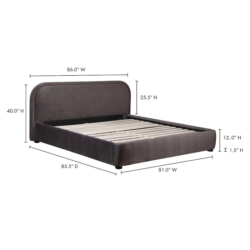 Modern Curved Oatmeal Upholstered Platform Bed | No Box Spring Needed