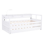 Twin XL Wood Daybed with 2 Trundles, 3 Storage Cubbies, 1 Light for Free and USB Charging Design, Gray
