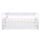 Twin XL Wood Daybed with 2 Trundles, 3 Storage Cubbies, 1 Light for Free and USB Charging Design, Gray