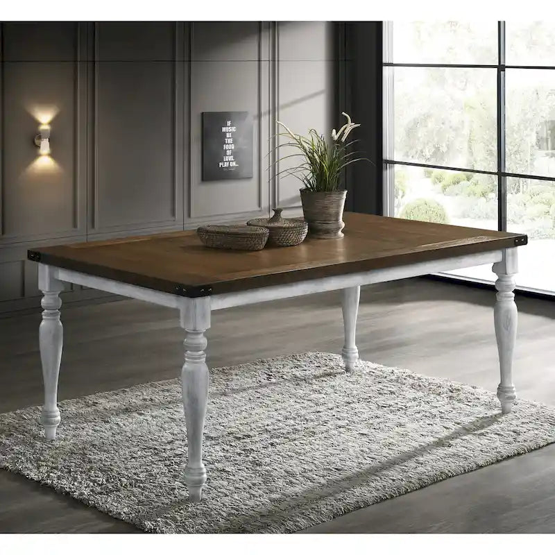 7-Piece Dining Table Set with 6 Upholstered Chairs, Rustic White & Oak