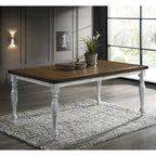 7-Piece Dining Table Set with 6 Upholstered Chairs, Rustic White & Oak