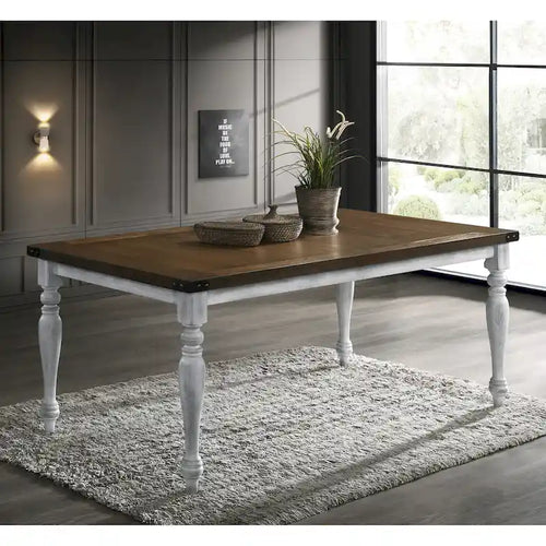 7-Piece Dining Table Set with 6 Upholstered Chairs, Rustic White & Oak