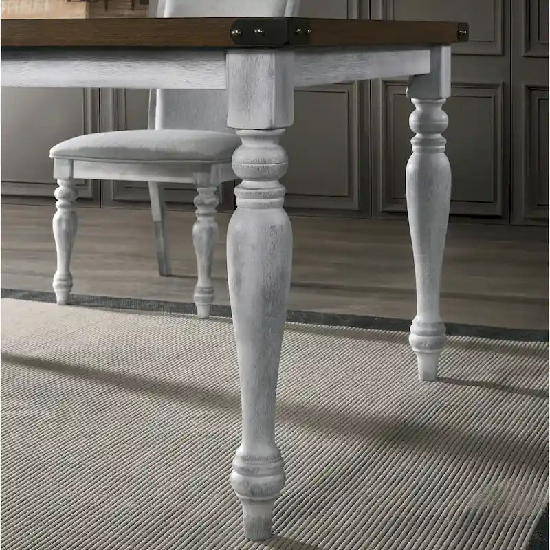 7-Piece Dining Table Set with 6 Upholstered Chairs, Rustic White & Oak
