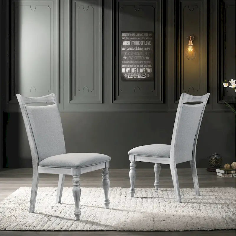 7-Piece Dining Table Set with 6 Upholstered Chairs, Rustic White & Oak
