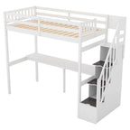 Twin Size Loft Bed with Staircase, Built-in Desk and Storage Steps