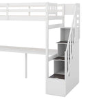Twin Size Loft Bed with Staircase, Built-in Desk and Storage Steps