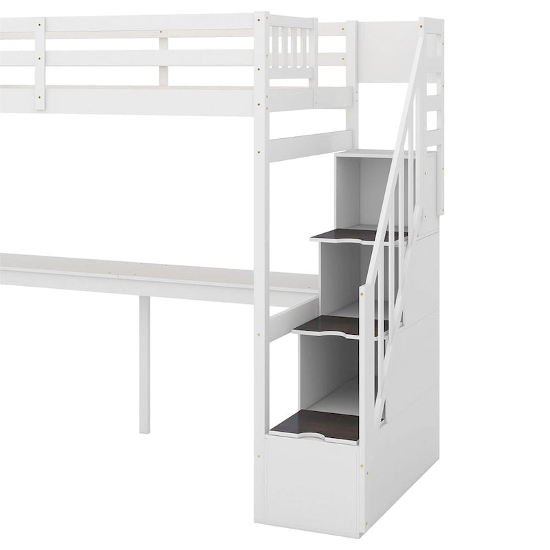 Twin Size Loft Bed with Staircase, Built-in Desk and Storage Steps