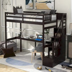 Twin Size Loft Bed with Staircase, Built-in Desk and Storage Steps