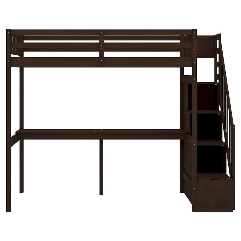 Twin Size Loft Bed with Staircase, Built-in Desk and Storage Steps