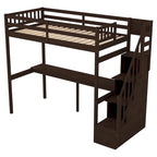 Twin Size Loft Bed with Staircase, Built-in Desk and Storage Steps